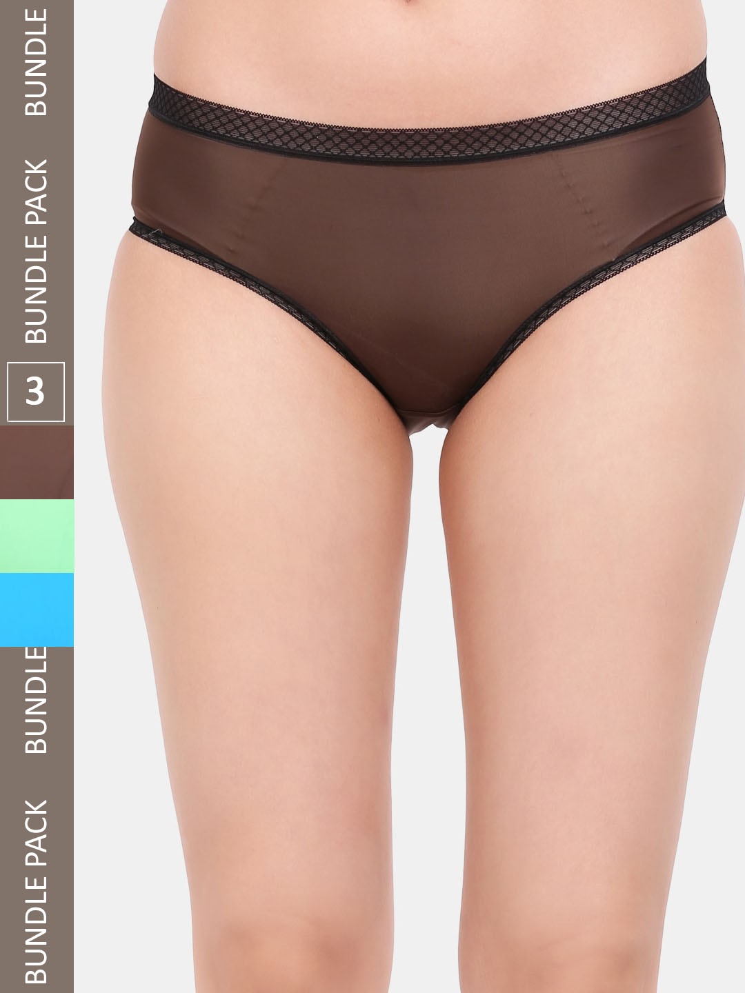 Amour Secret Pack Of 3 Laced Leak Proof Hipster Briefs P205_Bwn_Grn_Tblu, Brown