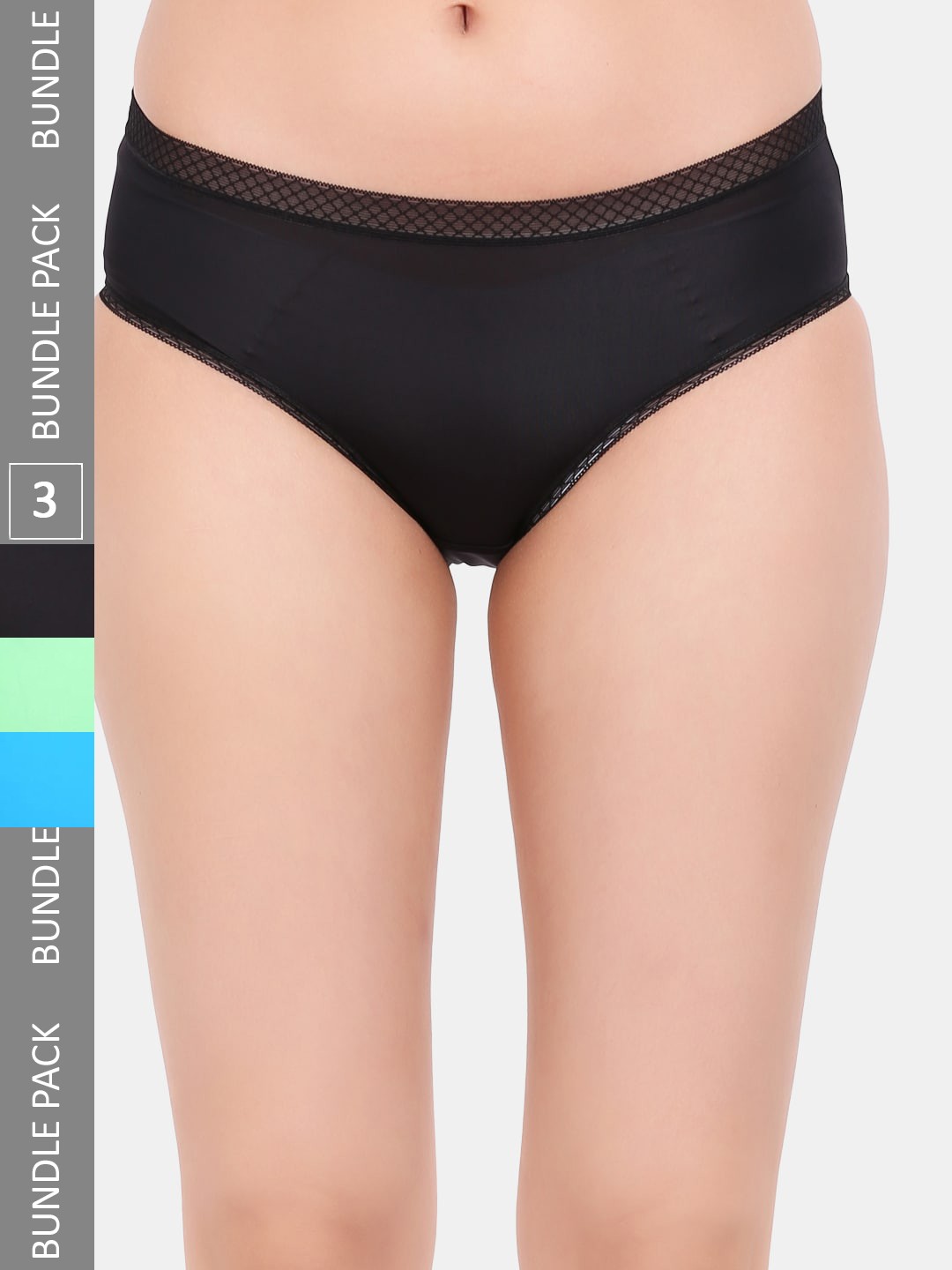 

Amour Secret Pack Of 3 Laced Leak Proof Hipster Briefs P205_Blk_Grn_Tblu, Black