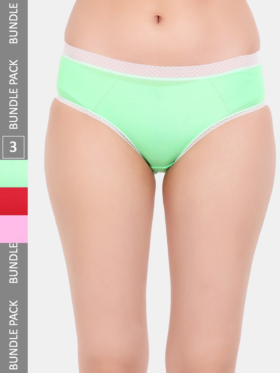 

Amour Secret Pack Of 3 Laced Leak Proof Hipster Briefs P205_Grn_Pnk_Red, Green