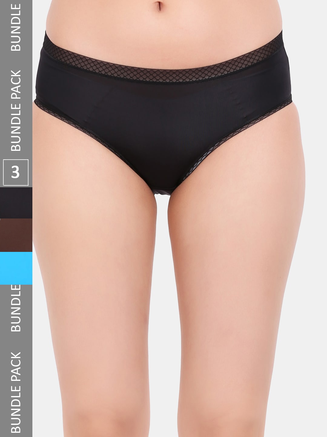 

Amour Secret Pack Of 3 Leak-Proof Laced Hipster Briefs, Black