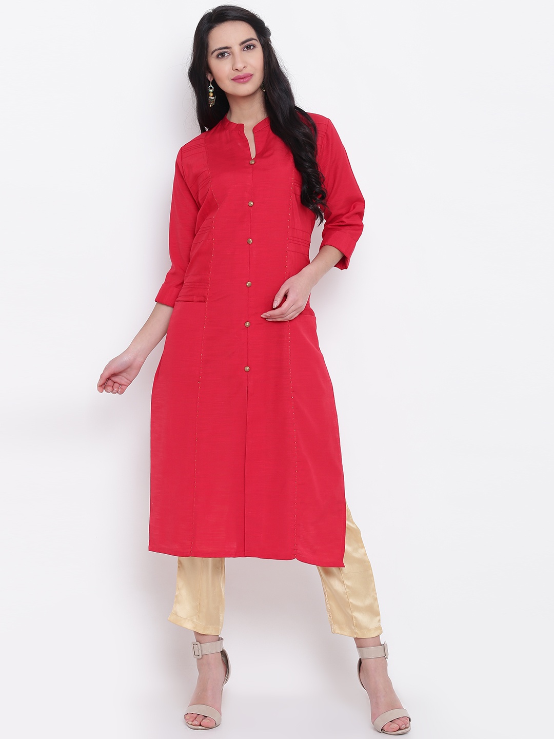 

Shree Women Red Solid Straight Kurta