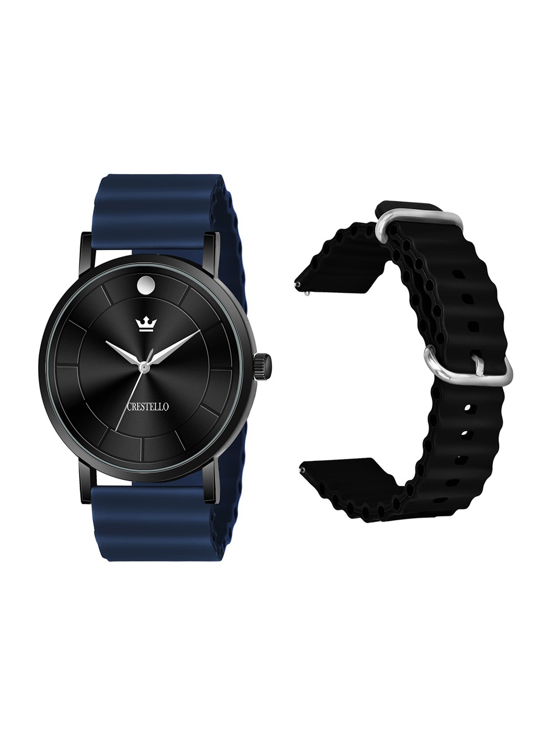 

CRESTELLO Men Brass Dial & Straps Analogue Multi Function Watch CRCS-BK028-BLU-BLK, Navy blue