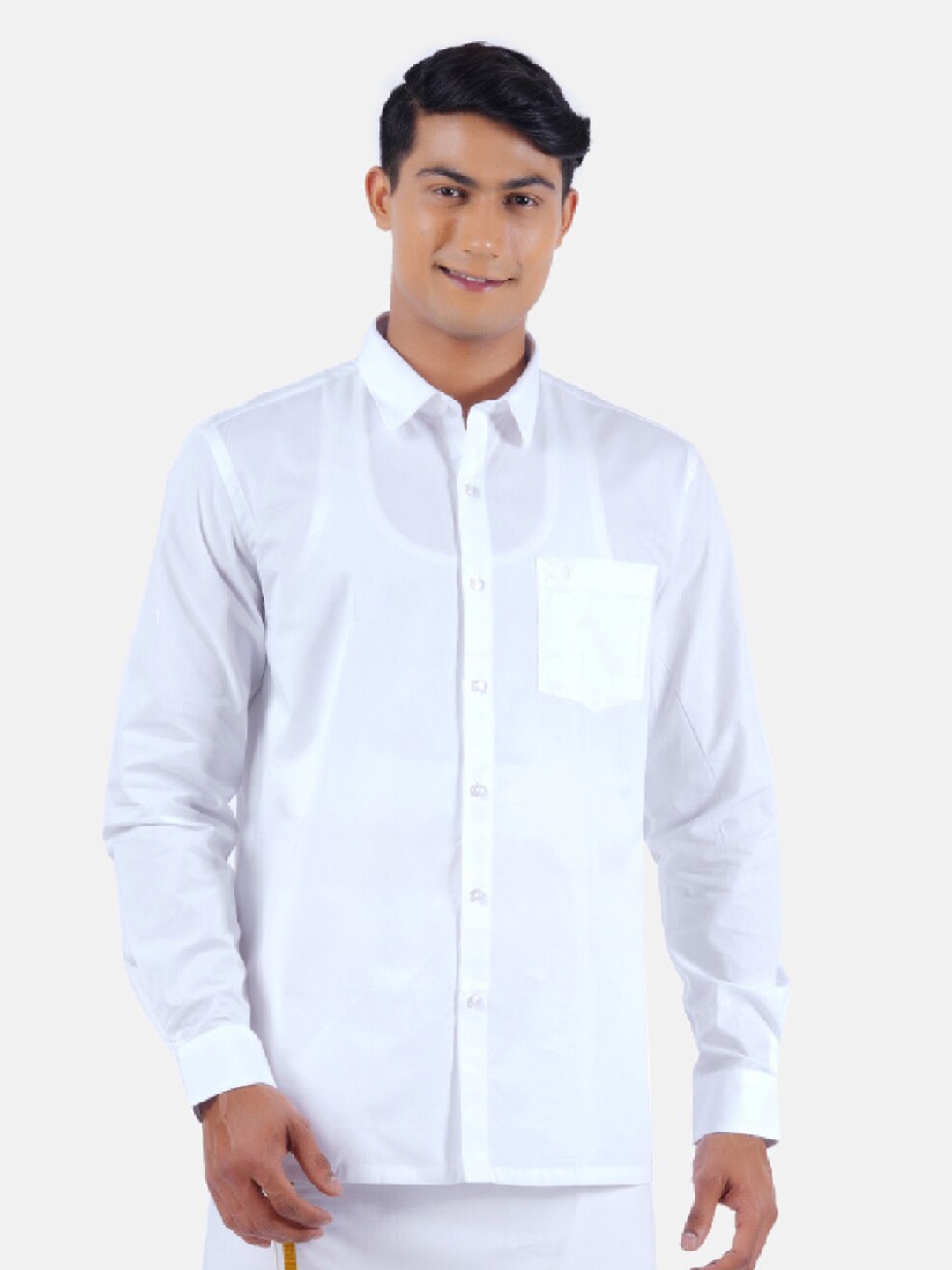 Ramraj Spread Collar Semi Sheer Regular Fit Pure Cotton Casual Shirt, White
