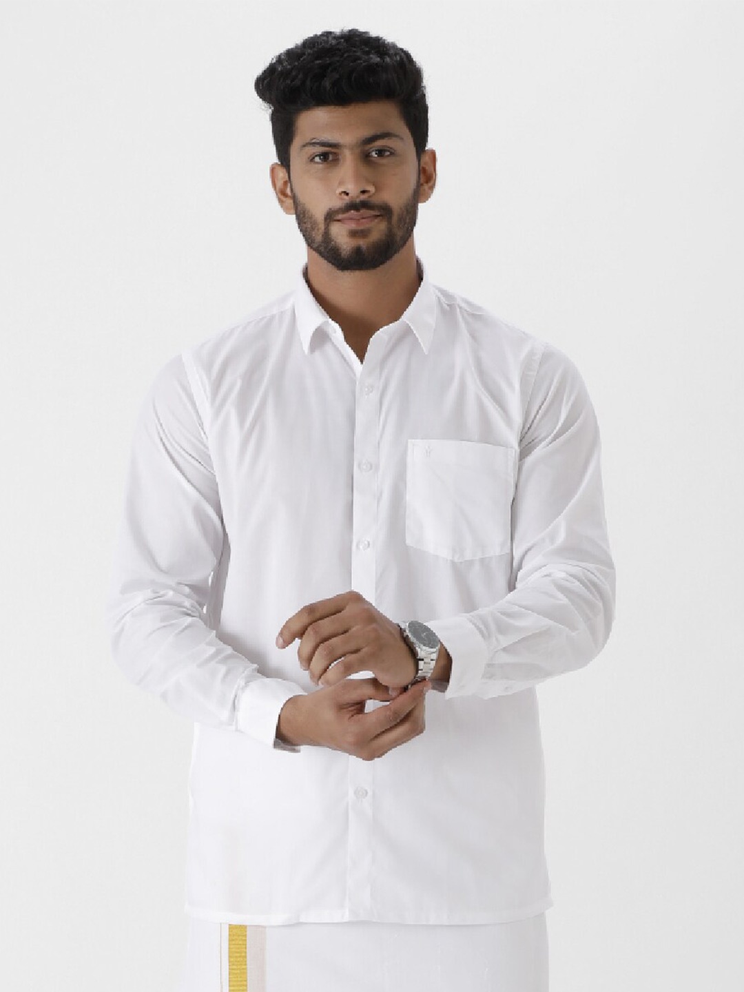 

Ramraj Tailored Fit Pure Cotton Casual Shirt, White