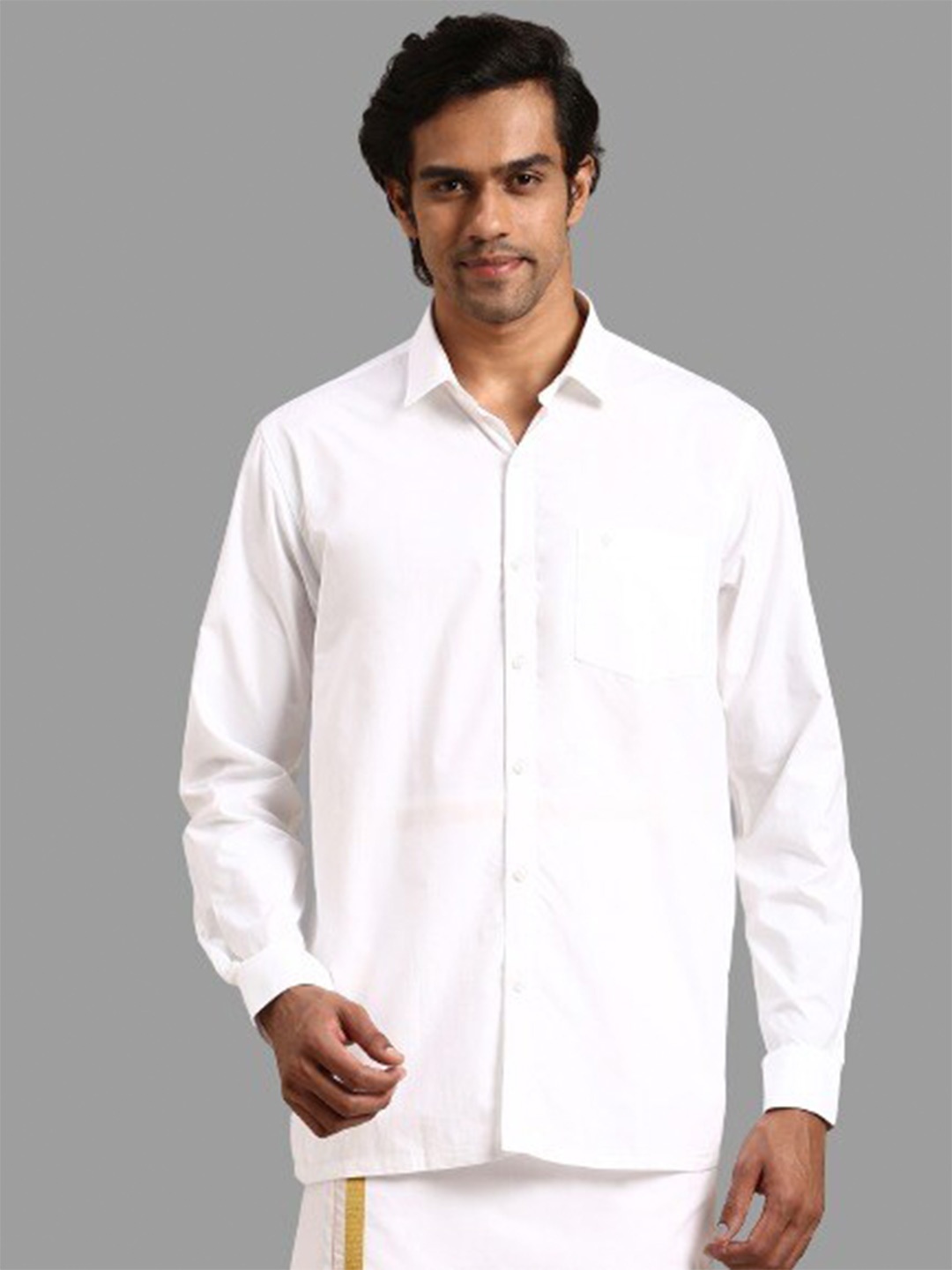 

Ramraj Comfort Cotton Long Sleeves Casual Shirt, White