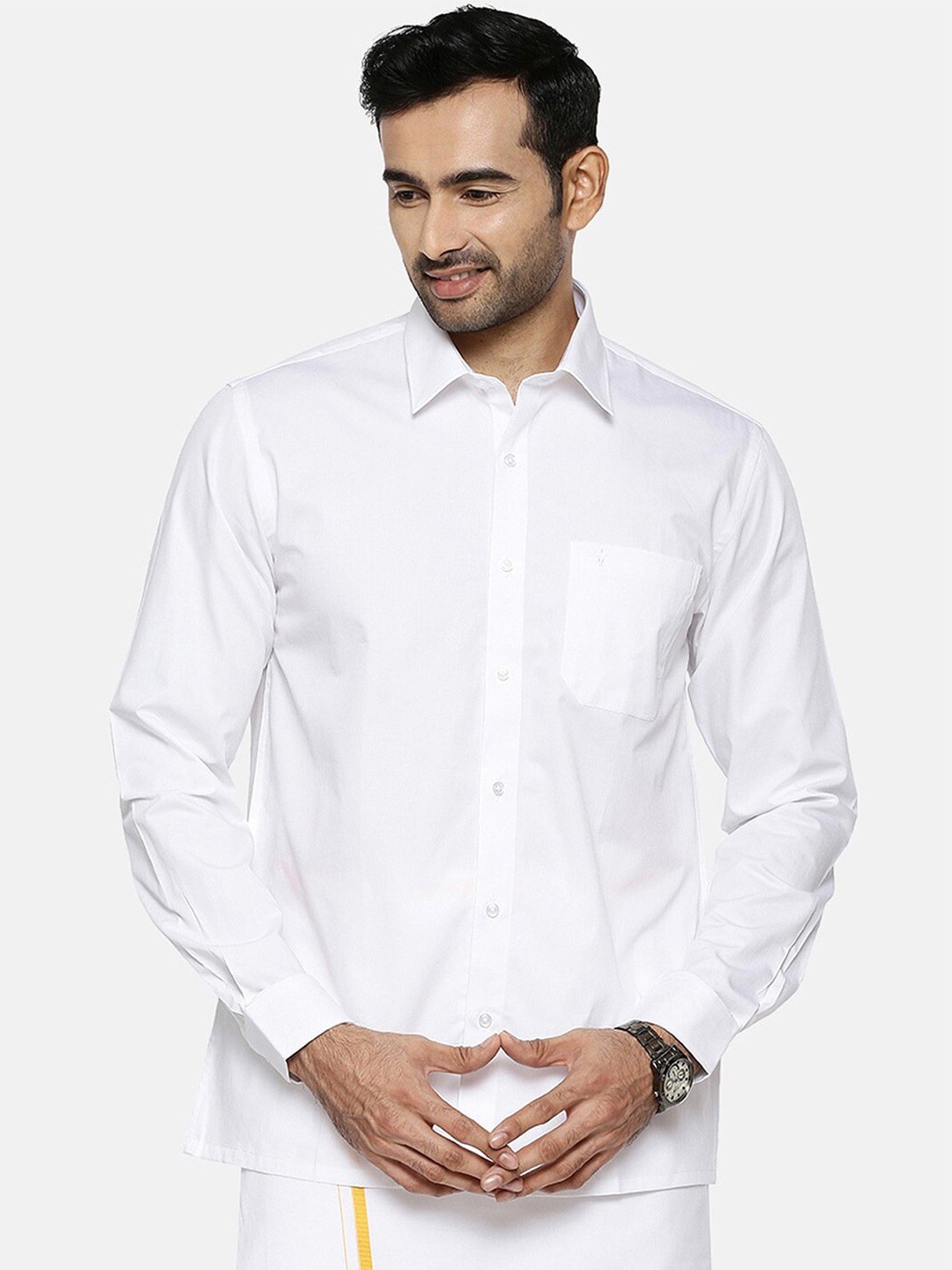 

Ramraj Comfort Cotton Long Sleeves Casual Shirt, White