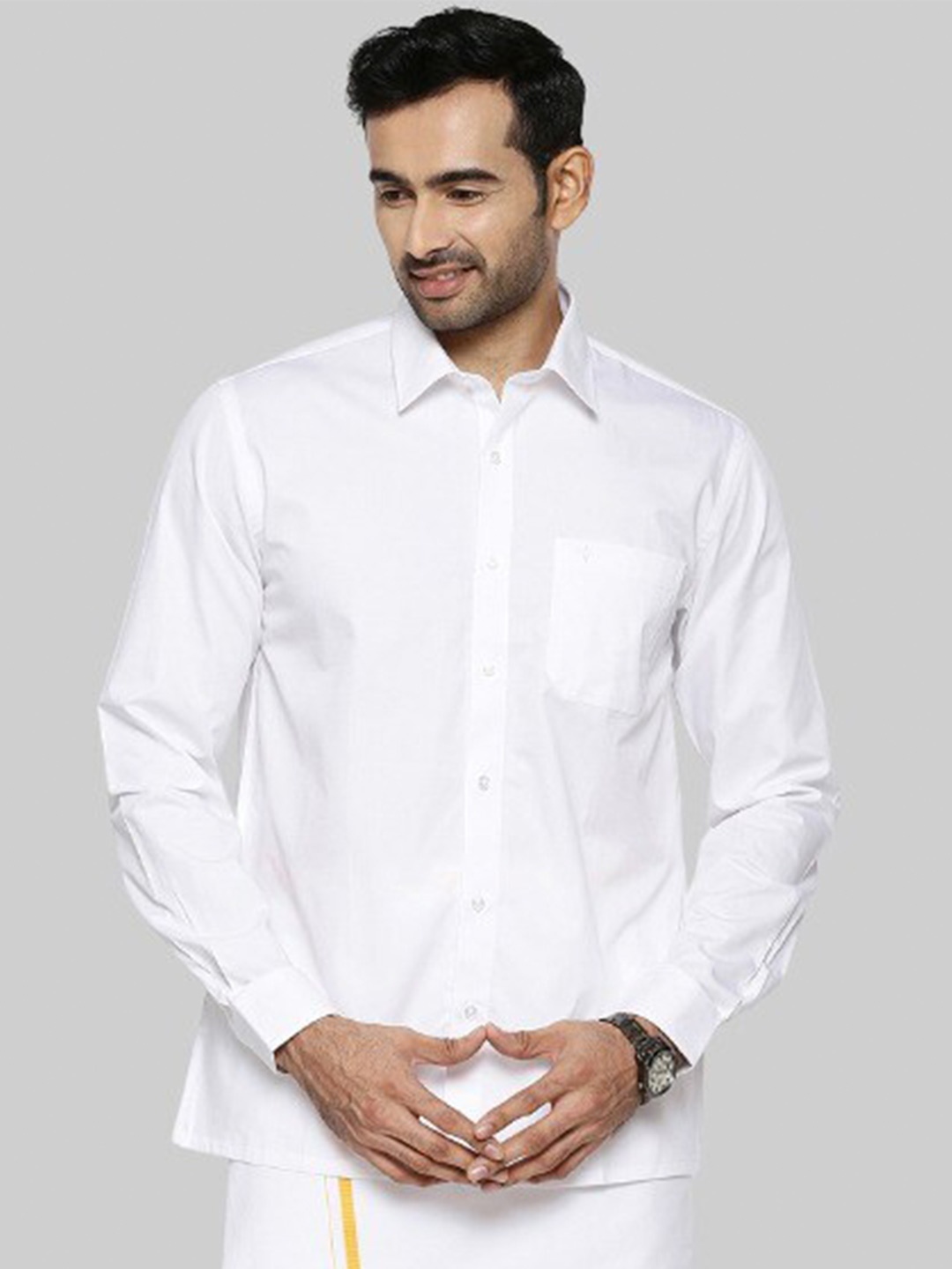 

Ramraj Comfort Cotton Long Sleeves Casual Shirt, White