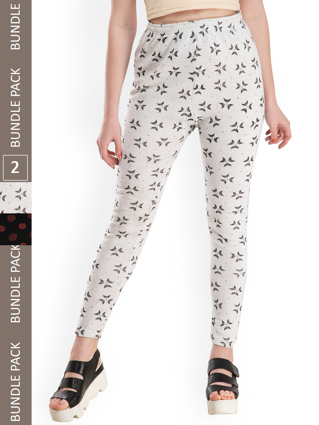 

IndiWeaves Women Pack Of 2 Printed Woolen Ankle Length Leggings, White