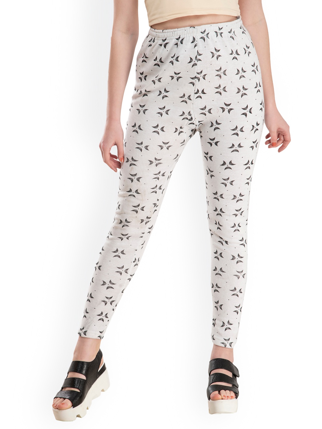 

IndiWeaves Printed Woolen Ankle-LengthLeggings, White