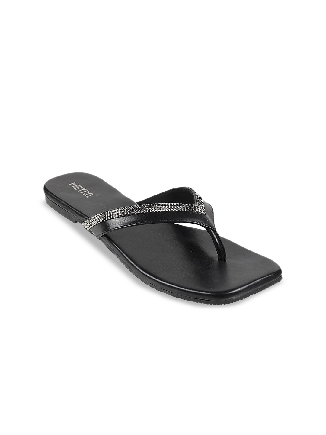 

Metro Embellished Open Toe Flats, Black