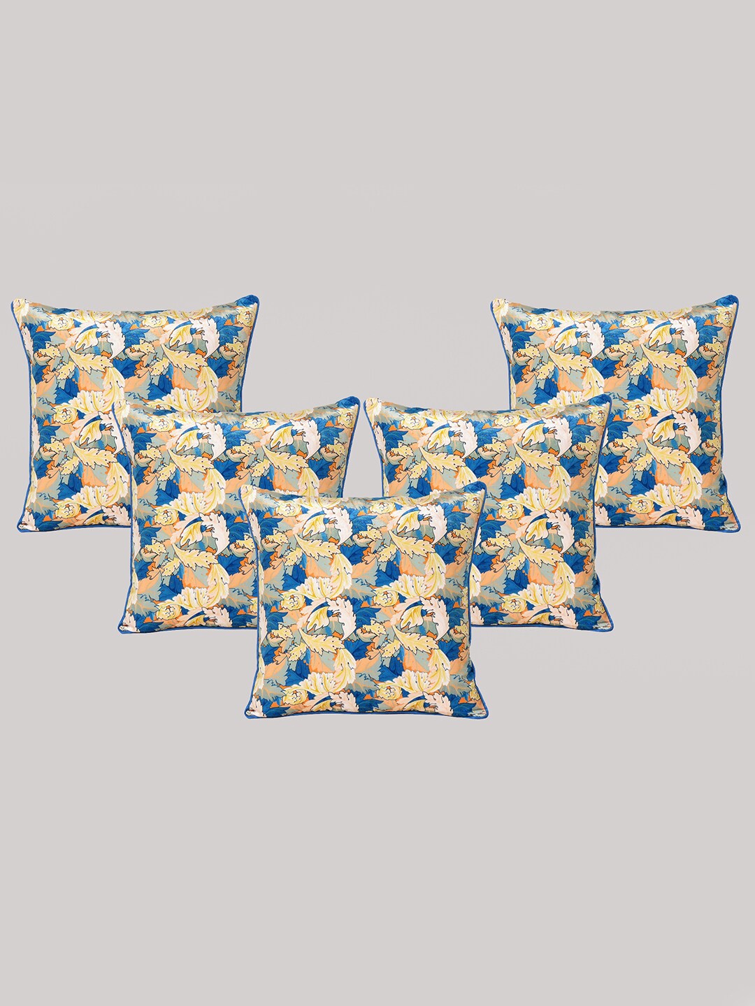 

OUSSUM Blue & Yellow 5-Pieces Floral Velvet Square Cushion Covers