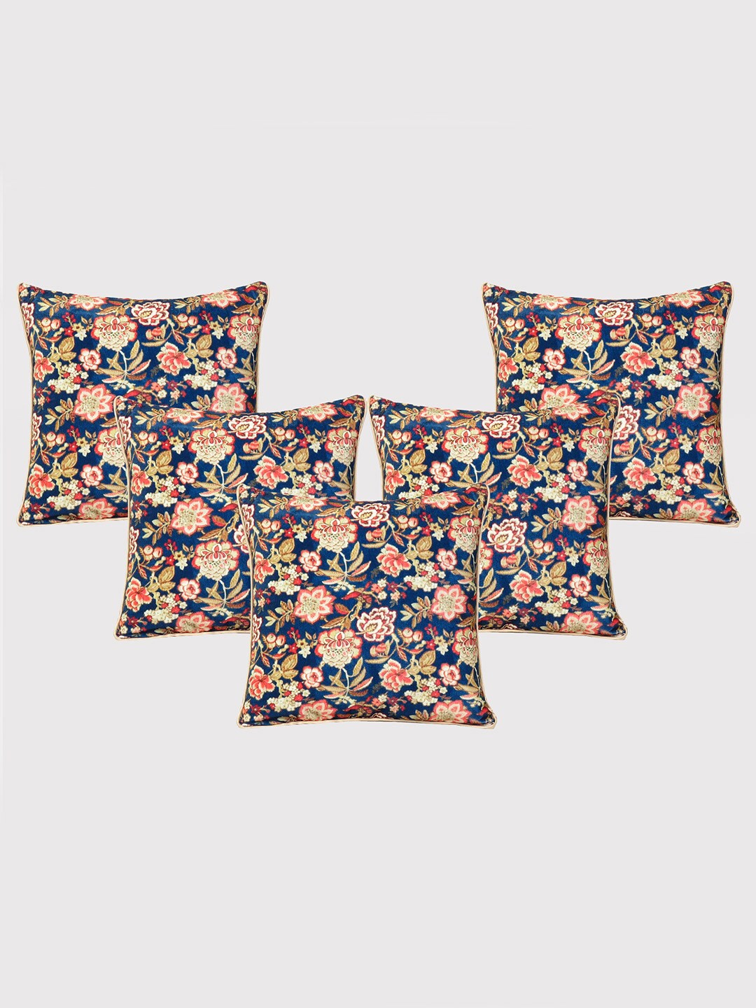 

OUSSUM Blue & Green 5 Pieces Floral Velvet Square Cushion Covers