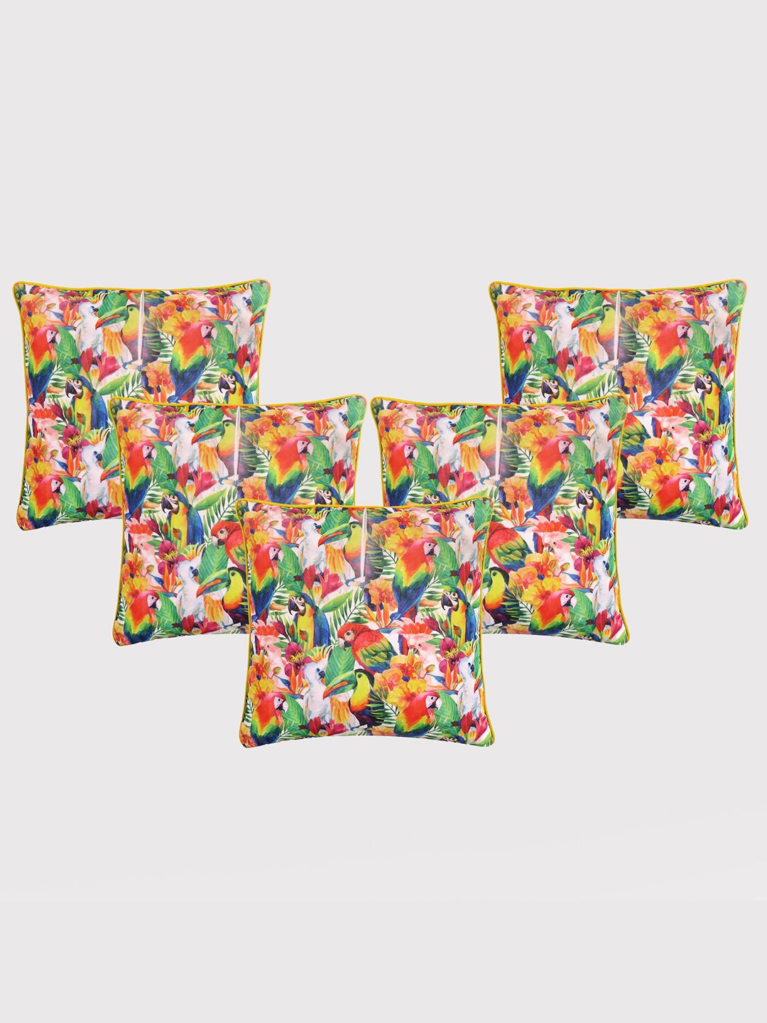 

OUSSUM Green & Yellow 5-Pieces Floral Velvet Square Cushion Covers