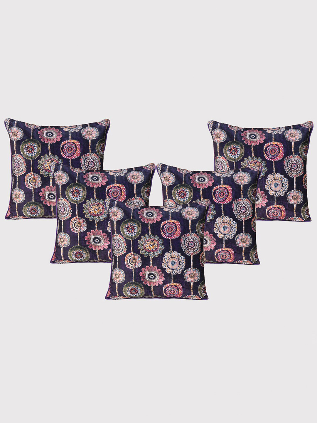 

OUSSUM Purple & Pink 5 Pieces Floral Velvet Square Cushion Covers