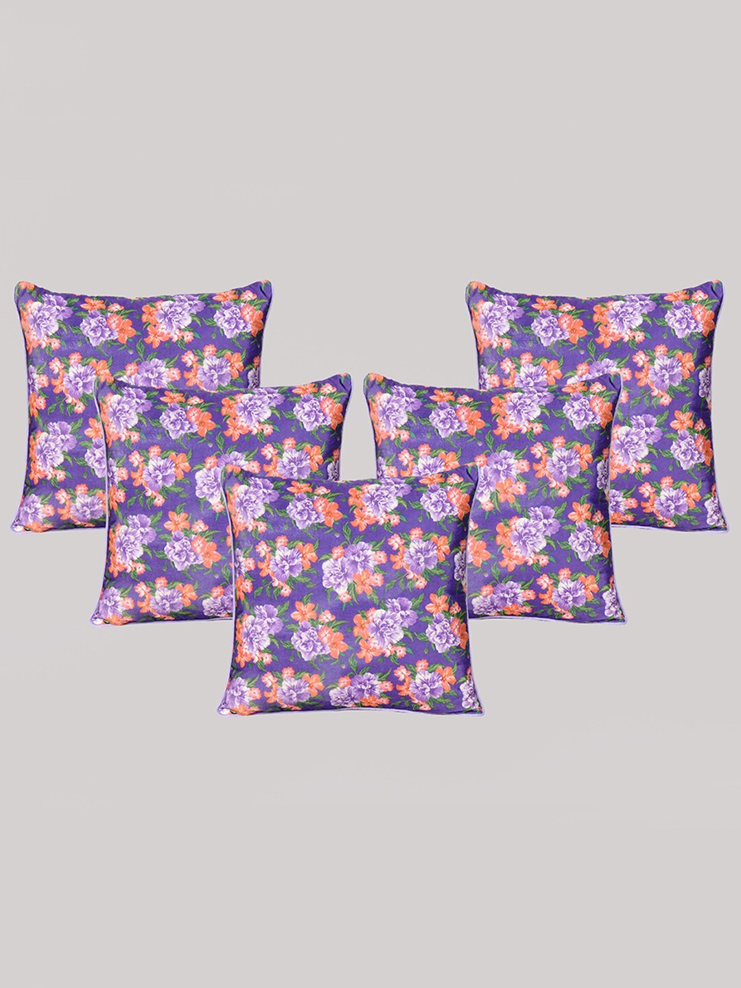 

OUSSUM Purple & Red 5-Pieces Floral Velvet Square Cushion Covers