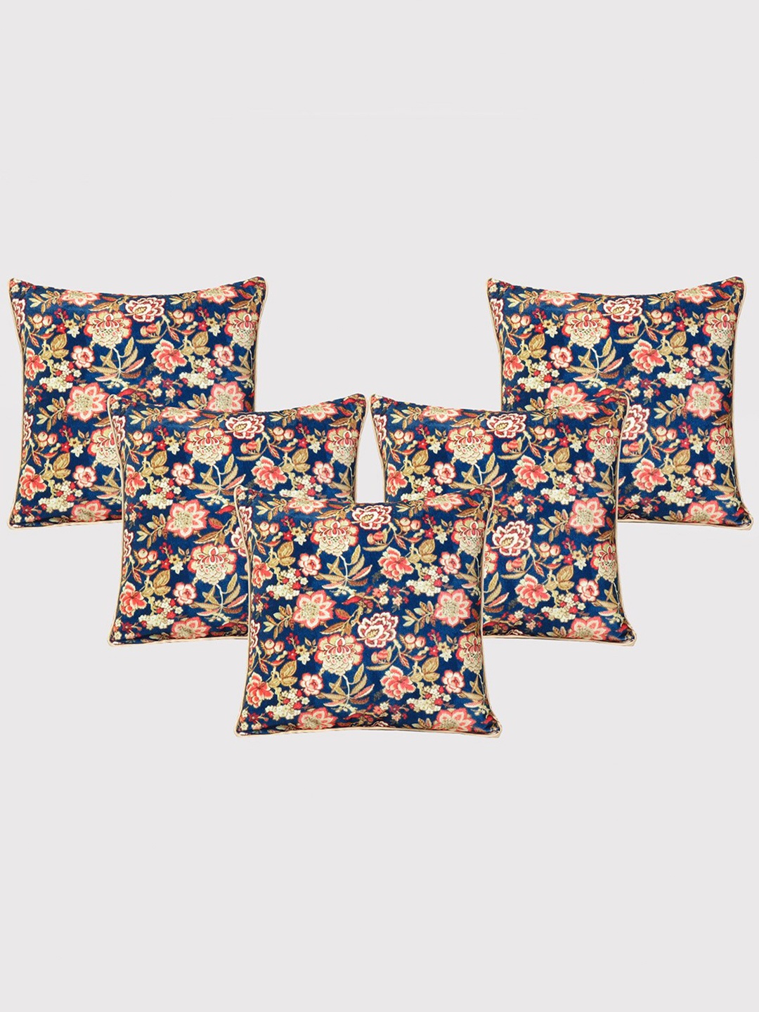 

OUSSUM Blue & Green 5-Pieces Floral Velvet Square Cushion Covers