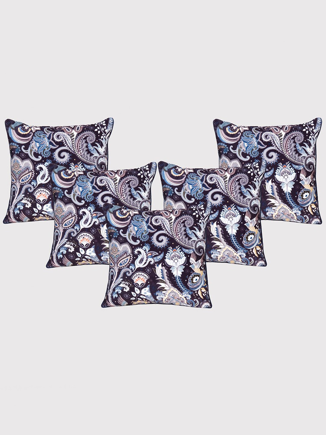 

OUSSUM Blue & White 5-Pieces Floral Velvet Square Cushion Covers