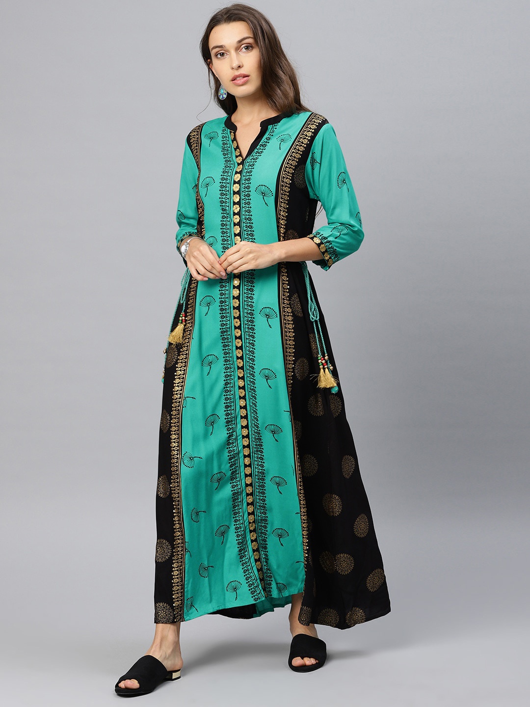 

Shree Women Green & Black Printed Maxi Dress