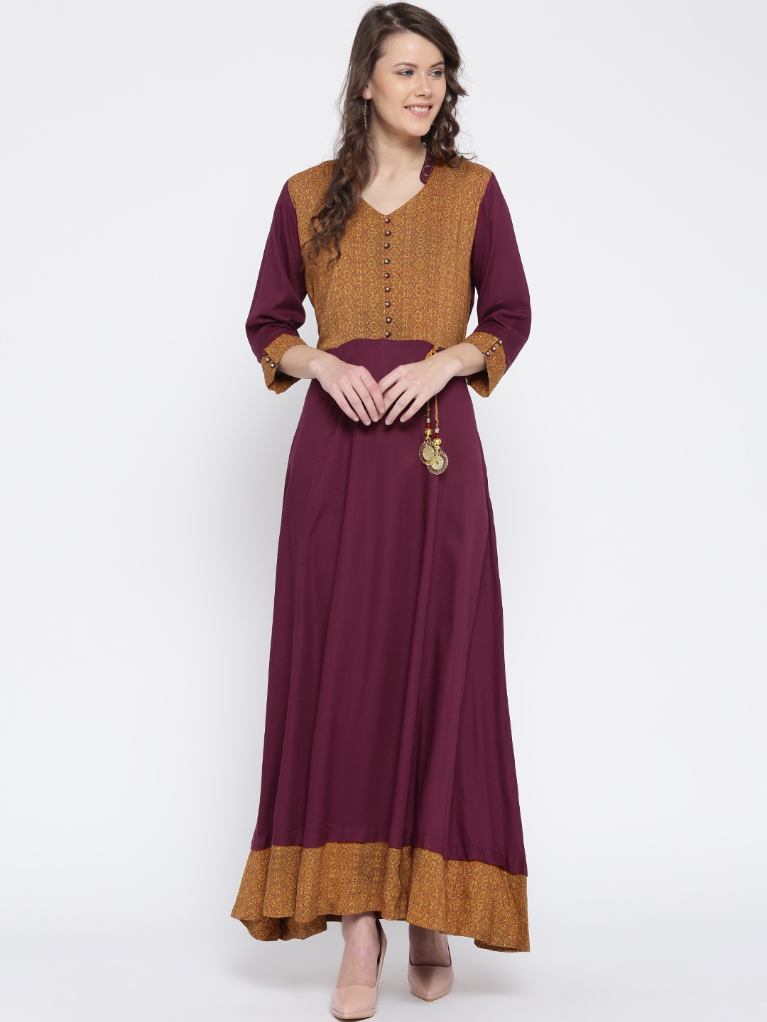 

Shree Women Burgundy Printed Detail Maxi Dress