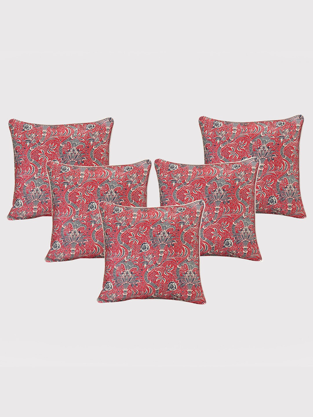 

OUSSUM Red & Black 5-Pieces Floral Velvet Square Cushion Covers