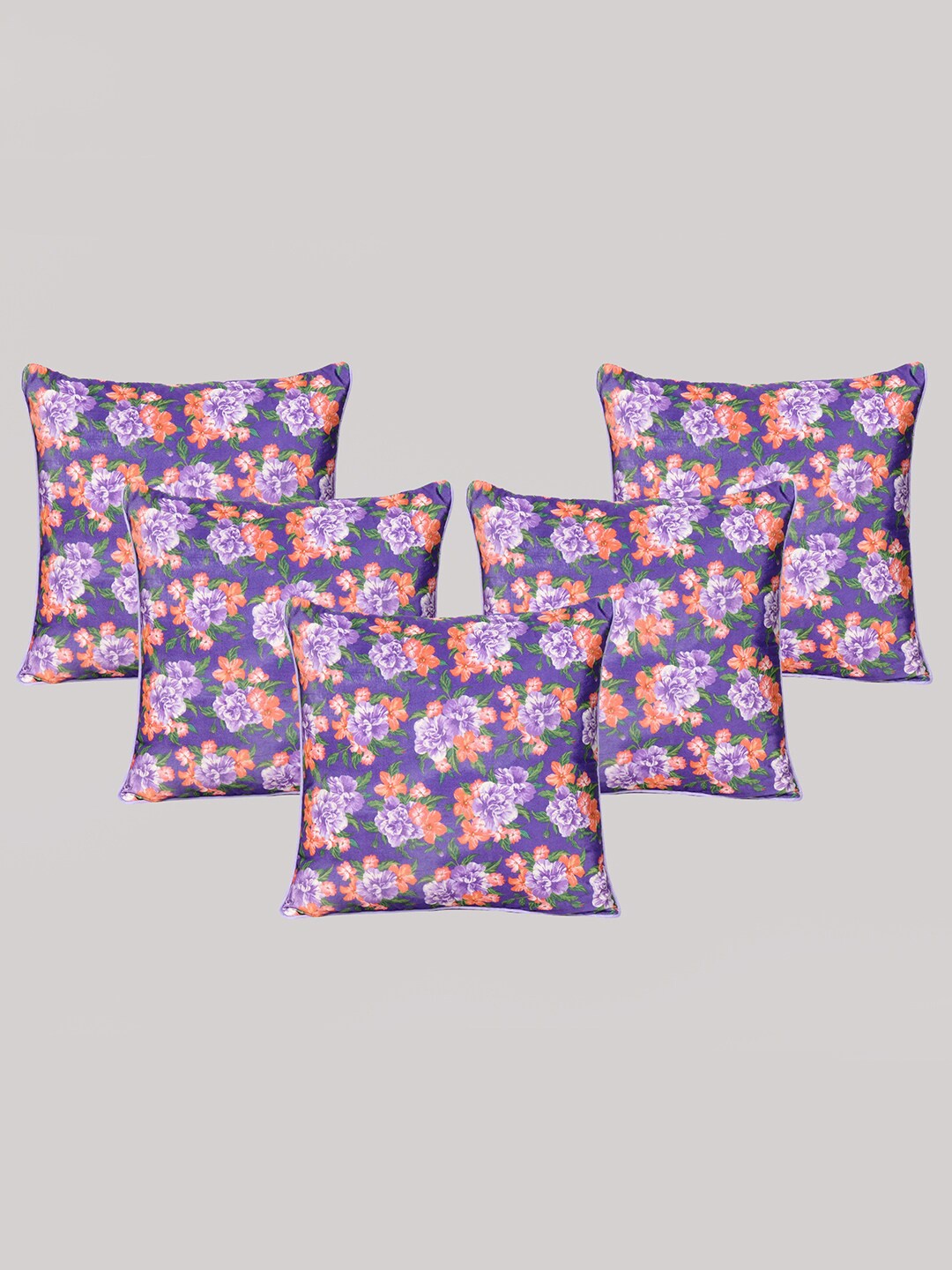 

OUSSUM Purple & Green 5 Pieces Floral Velvet Square Cushion Covers
