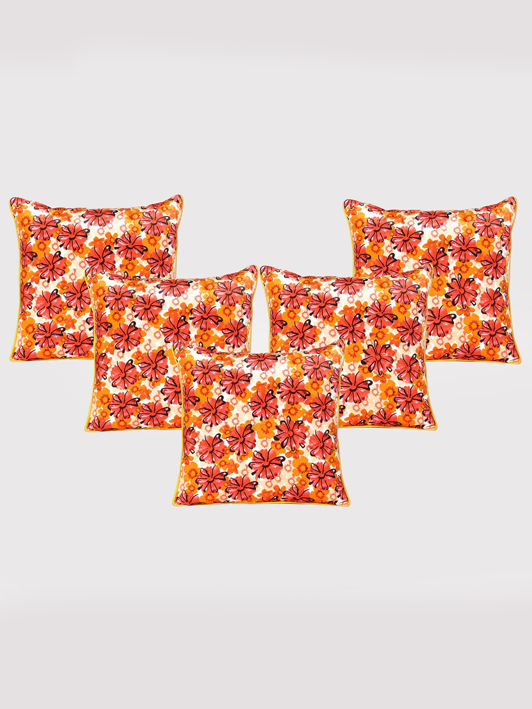 

OUSSUM Yellow & Black 5-Pieces Floral Velvet Square Cushion Covers