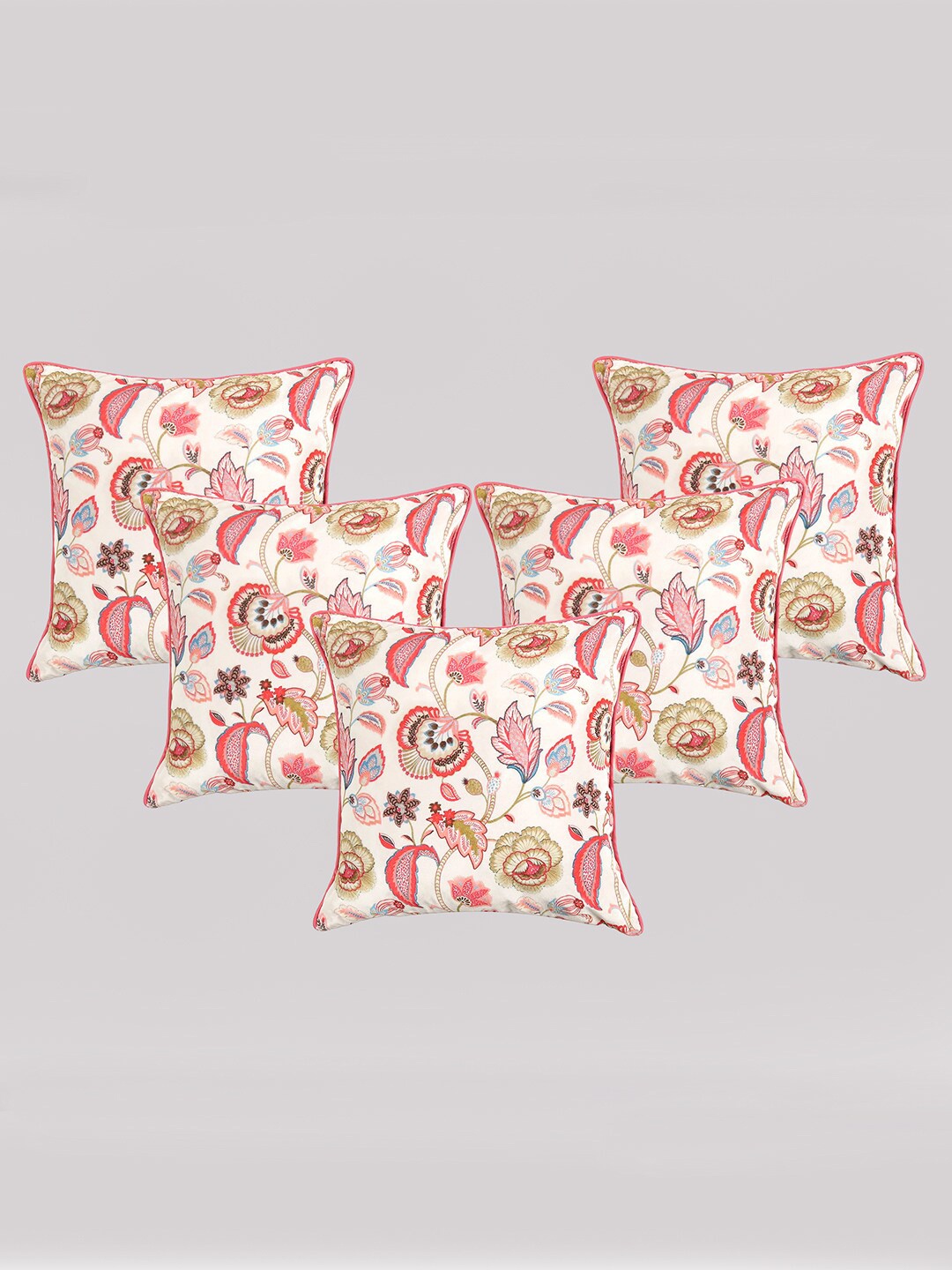 

OUSSUM White & Pink 5-Pieces Floral Velvet Square Cushion Covers