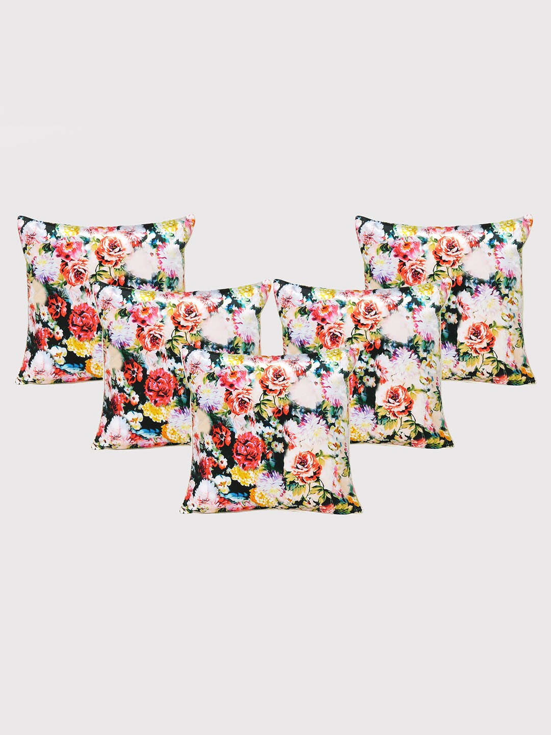 

OUSSUM Yellow & Green 5 Pieces Floral Velvet Square Cushion Covers