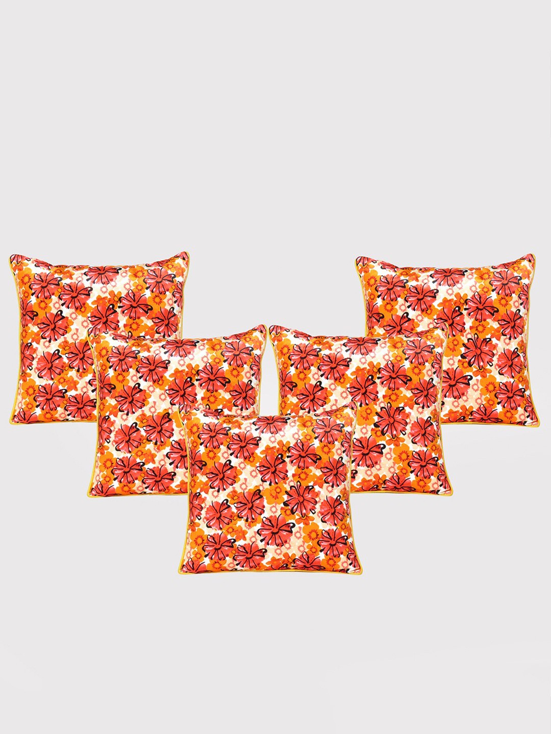 

OUSSUM Red & Yellow 5 Pieces Floral Velvet Square Cushion Covers