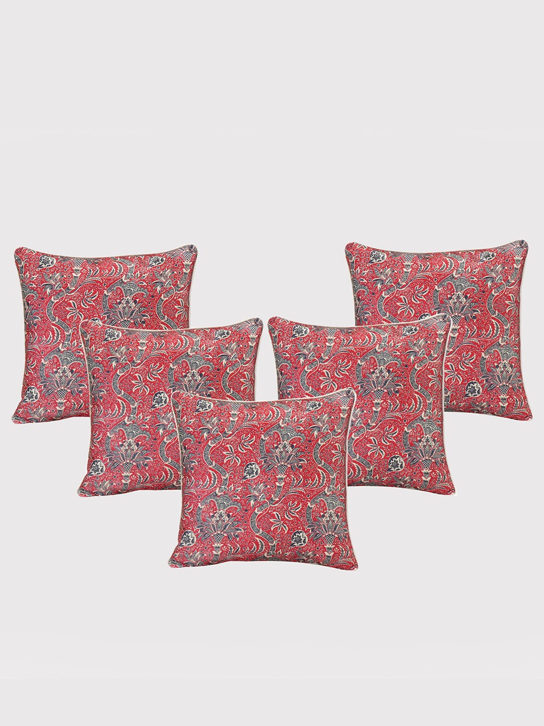 

OUSSUM Red & Grey 5-Pieces Floral Velvet Square Cushion Covers