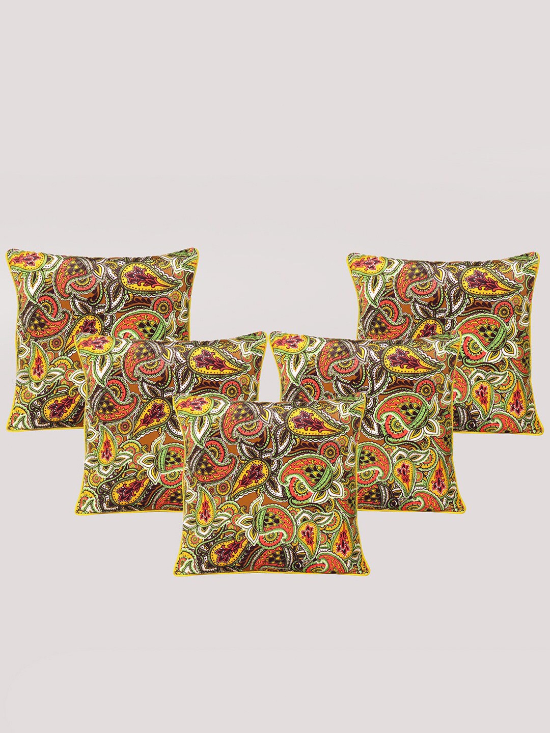 

OUSSUM Yellow & Black 5-Pieces Floral Velvet Square Cushion Covers