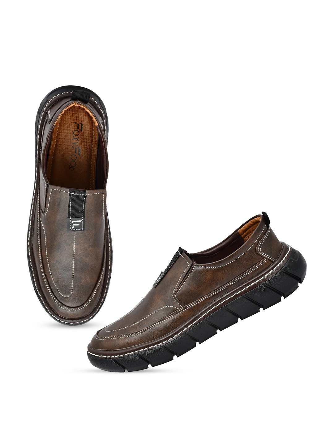 

FOXYFOOT Men Stitch Detail Slip-On Sneakers, Brown