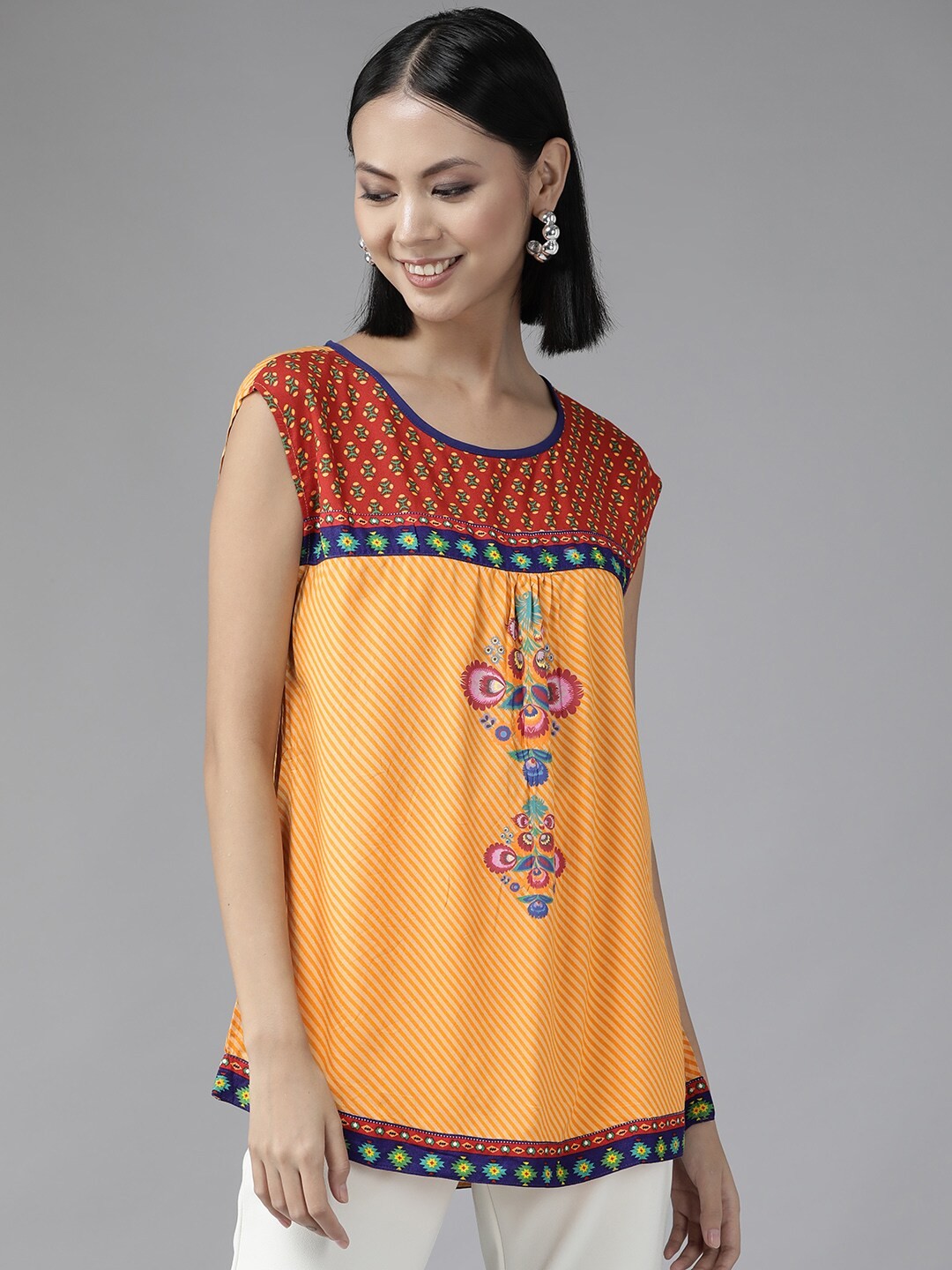 

BAESD Ethnic Motifs Print Sleeveless Top, Orange