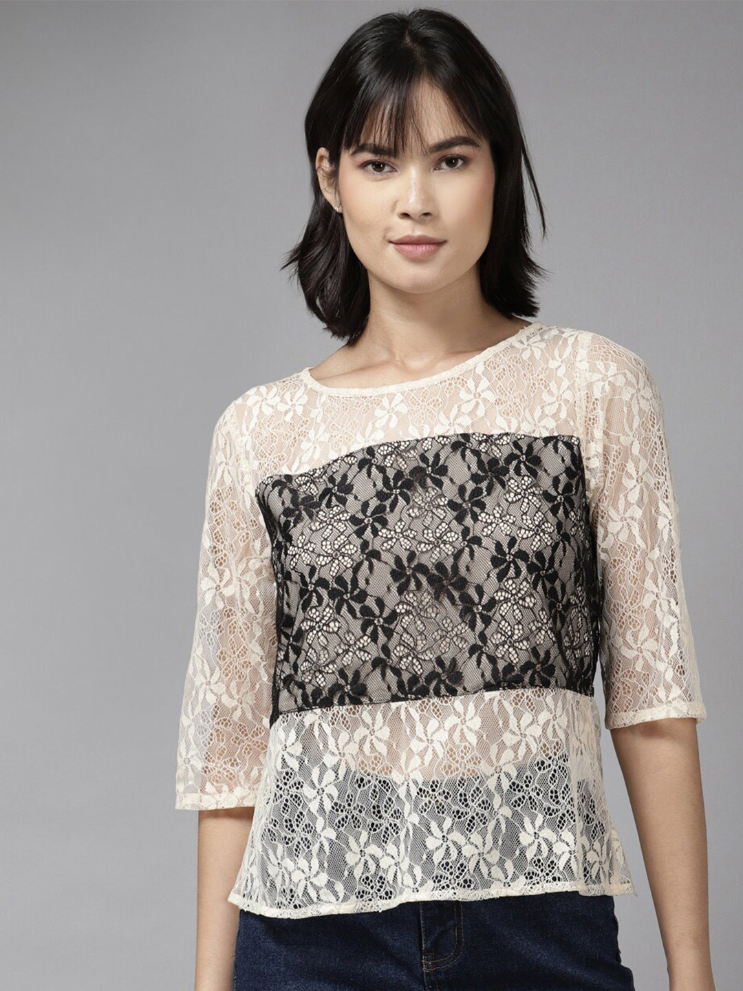 

BAESD Self Design Round Neck Top, Black
