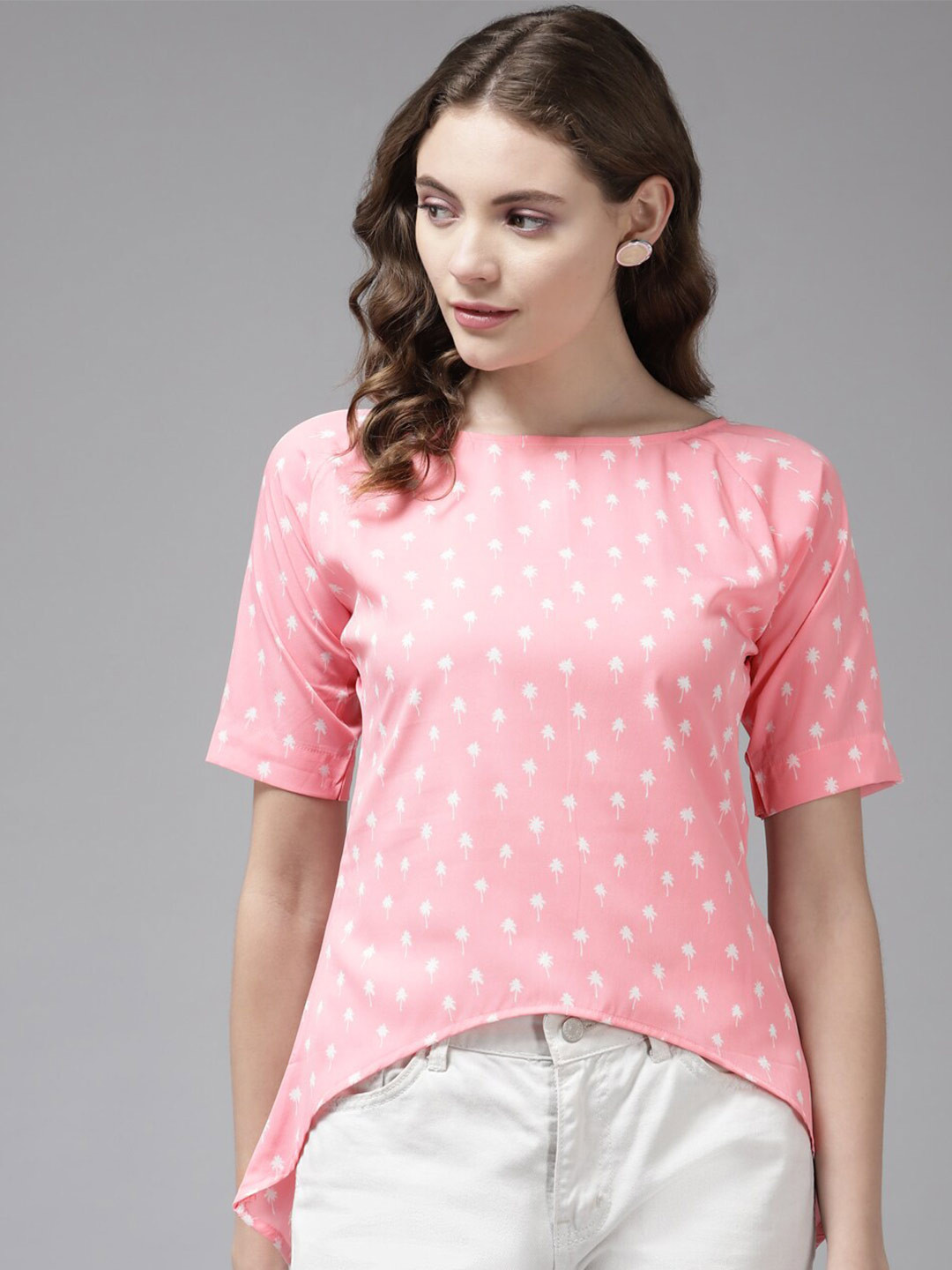 

BAESD Polka Dots Printed High-Low Top, Pink