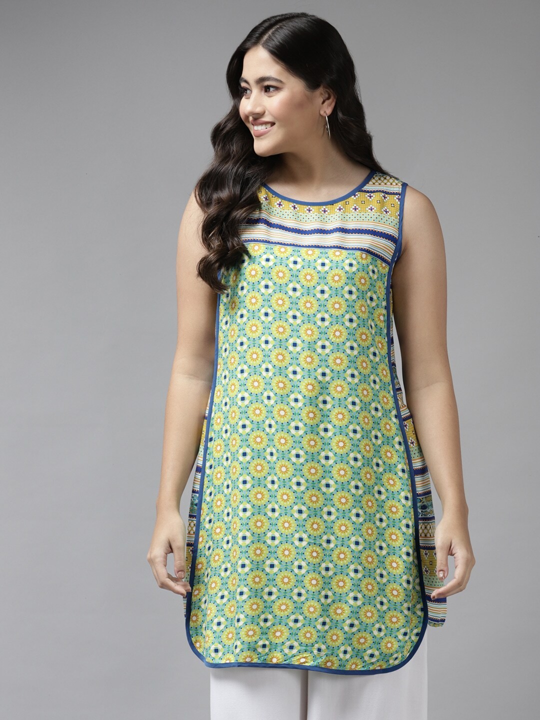 

BAESD Geometric Printed Sleeveless Tunic, Green