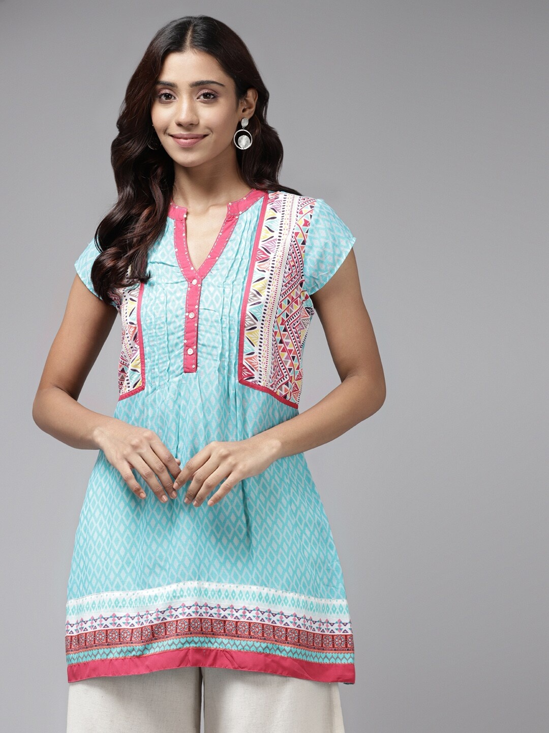 

BAESD Geometric Printed Tunic, Turquoise blue