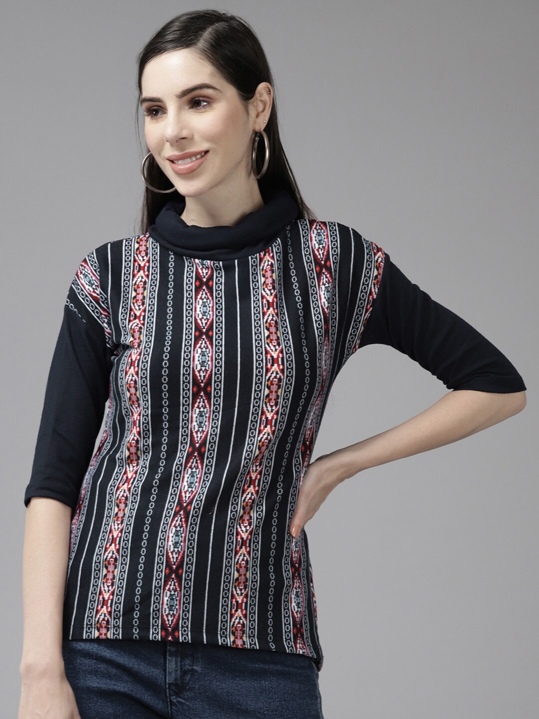 

BAESD Black Tribal Printed Extended Sleeves Top