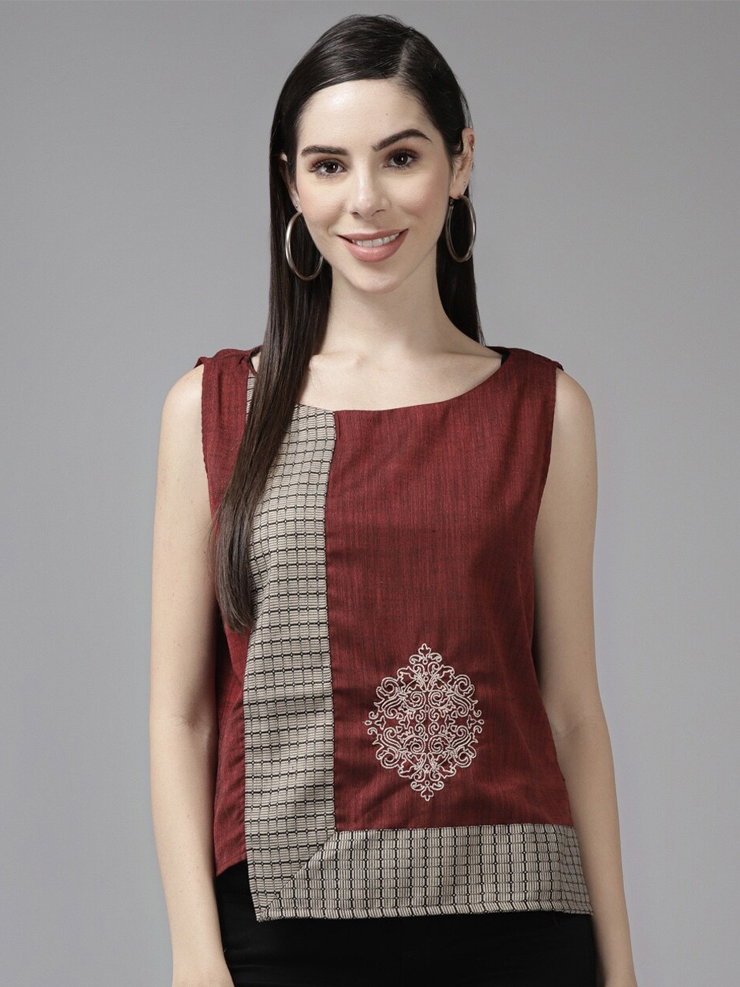 

BAESD Ethnic Motifs Printed Top, Maroon