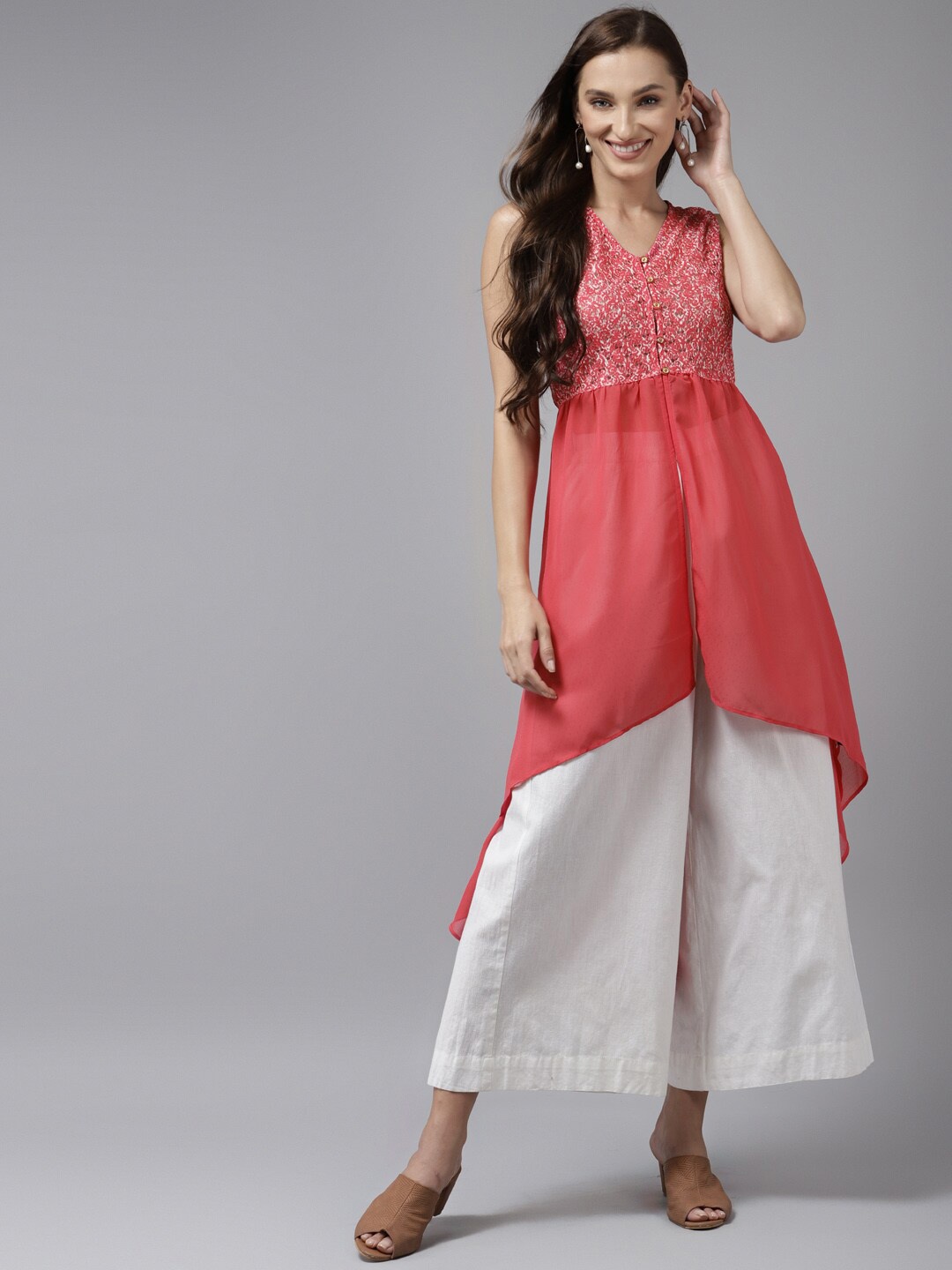 

BAESD Self Design V-Neck Kurti, Pink
