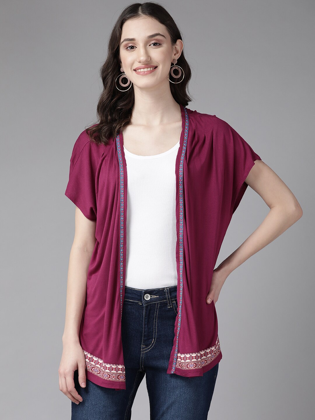 

BAESD Longline Open Front Cotton Shrug, Purple