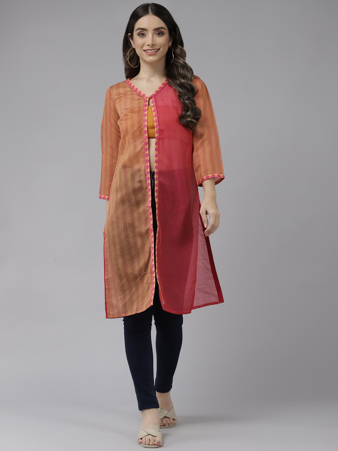 

BAESD Checked Longline Cotton Shrug, Yellow