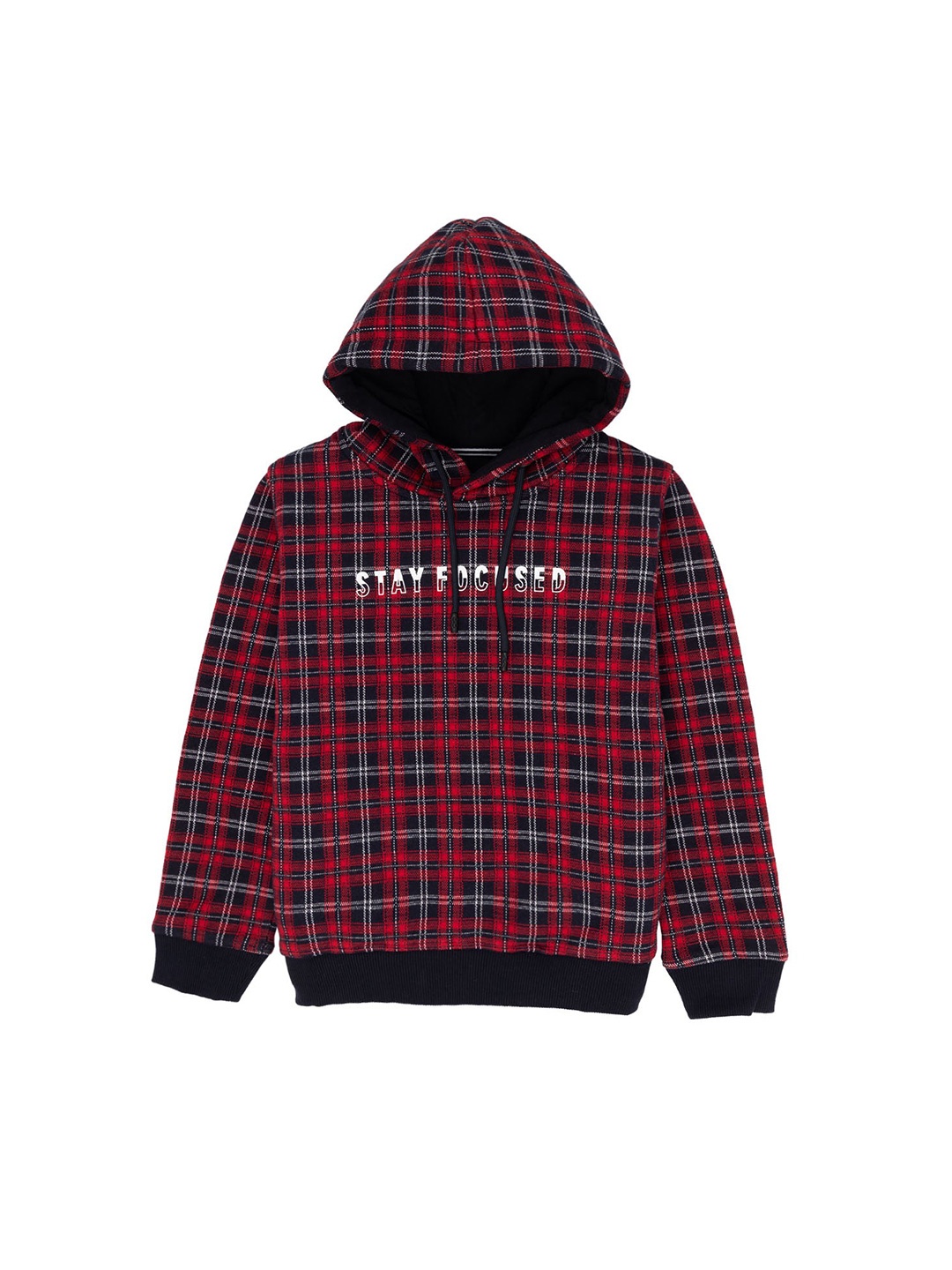 

Status Quo Boys Checked Hooded Cotton Sweatshirt, Black