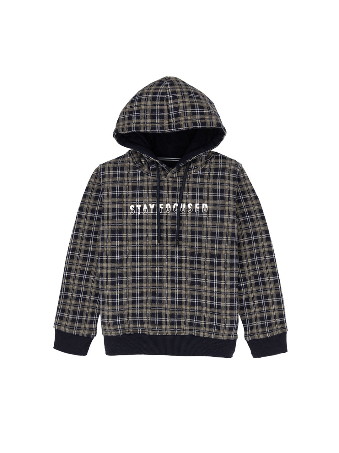 Status Quo Boys Checked Hooded Cotton Sweatshirt, Black