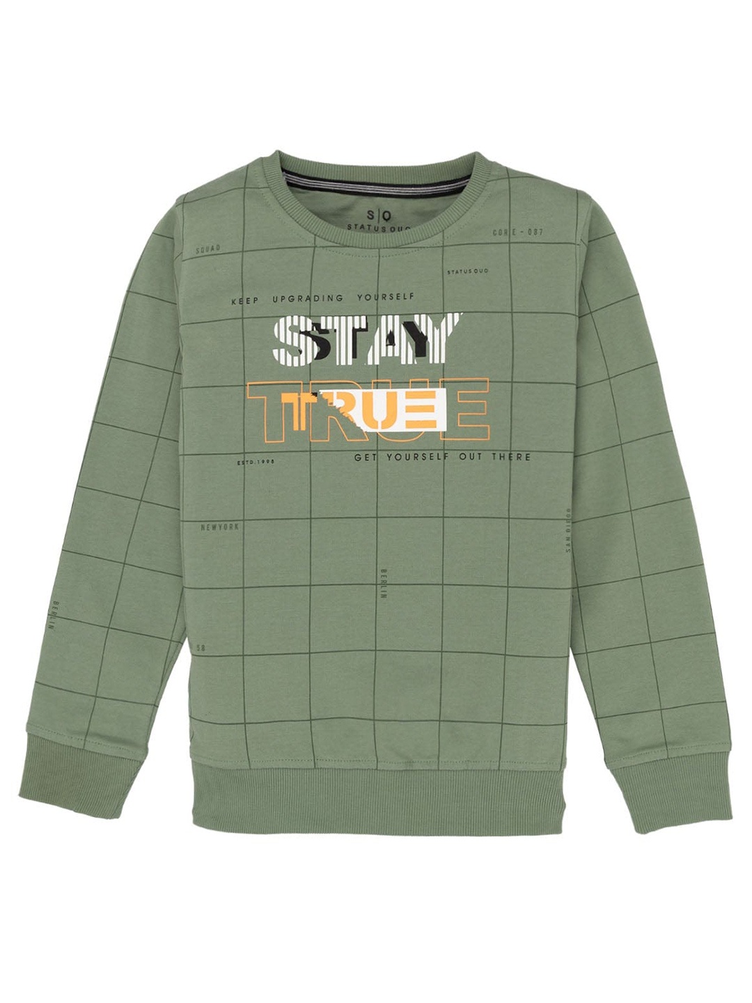 

Status Quo Boys Checked Round Neck Pure Cotton Sweatshirt, Green