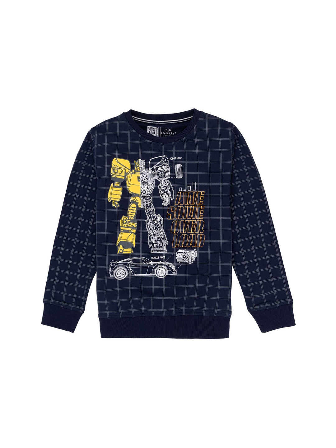 

Status Quo Boys Checked Round Neck Pure Cotton Sweatshirt, Navy blue