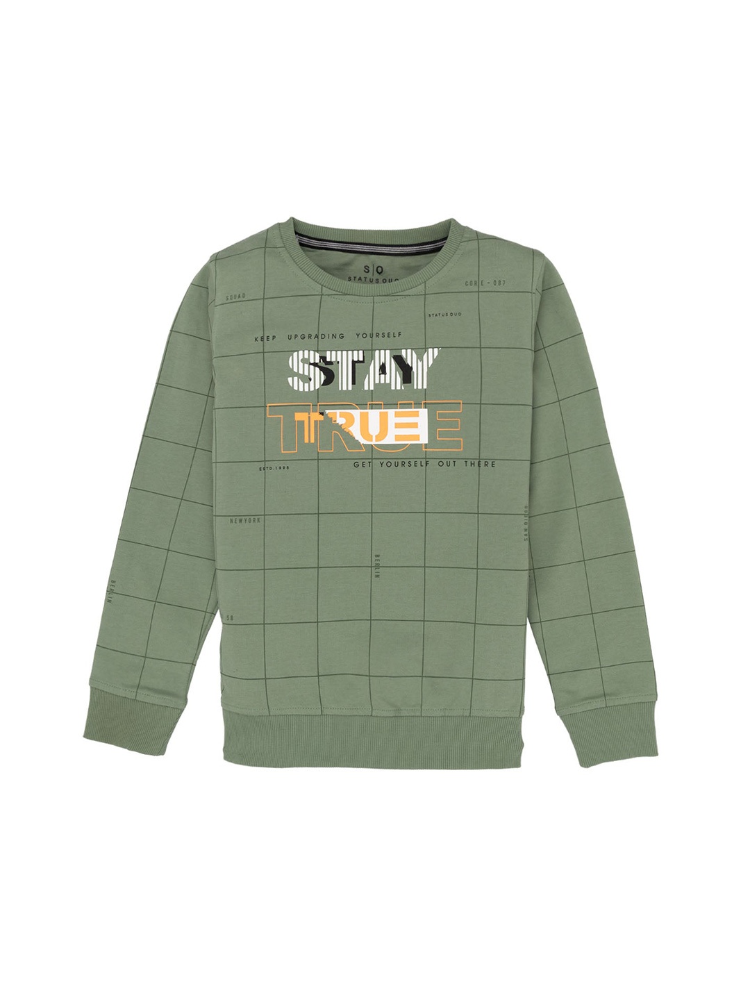 

Status Quo Boys Checked Round Neck Pure Cotton Sweatshirt, Green