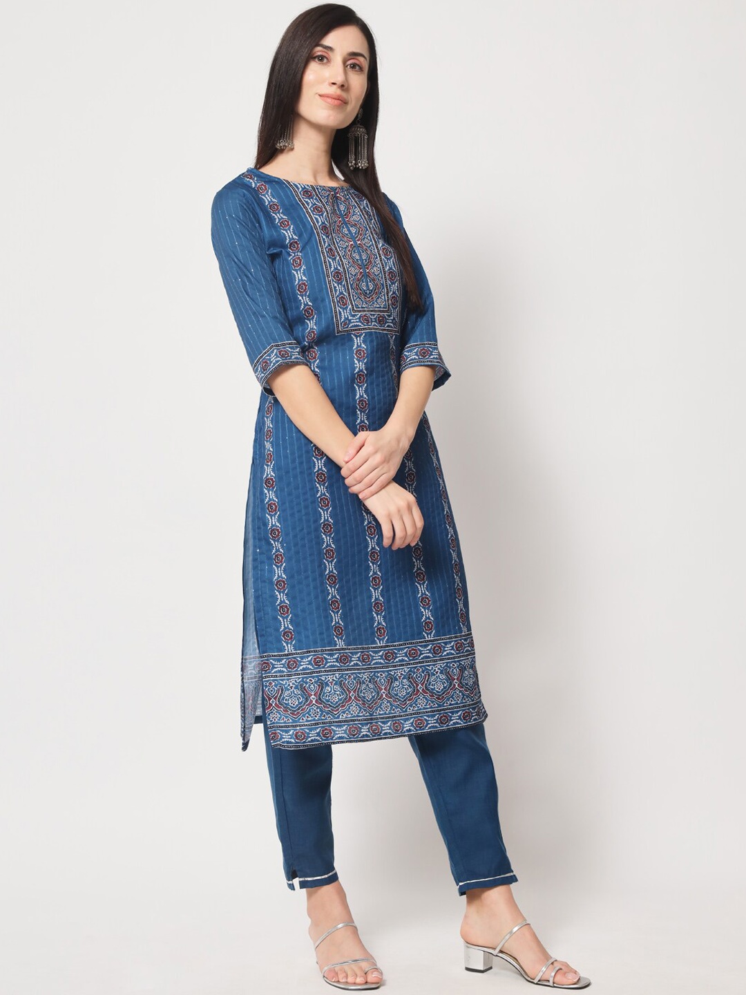 

KALINI Ethnic Motifs Printed Kurta With Trousers & With Dupatta, Blue