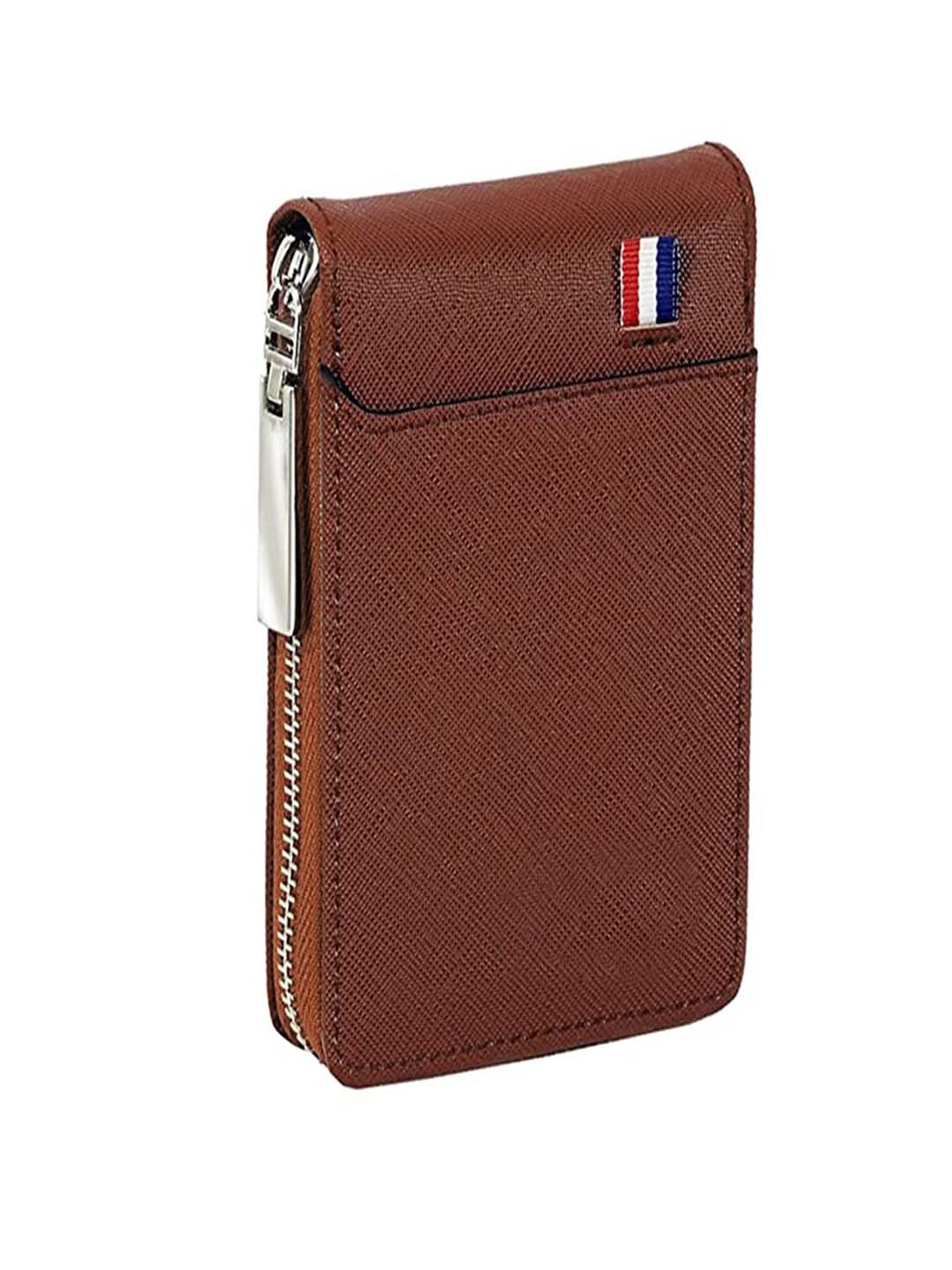 

DALUCI Men Textured RFID Water Resistance Zip Around Wallet, Brown