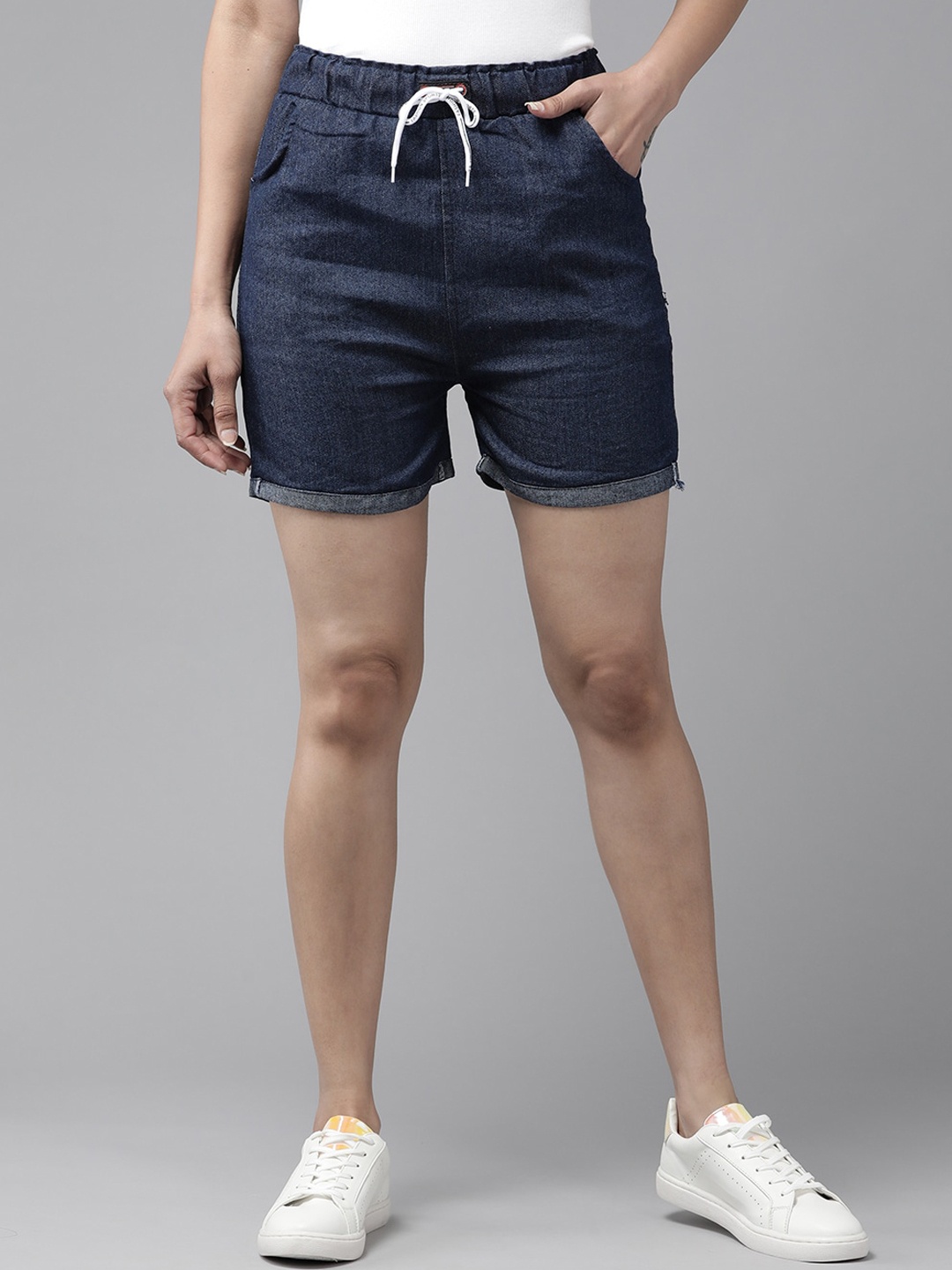 

BAESD Women Navy Blue High-Rise Shorts